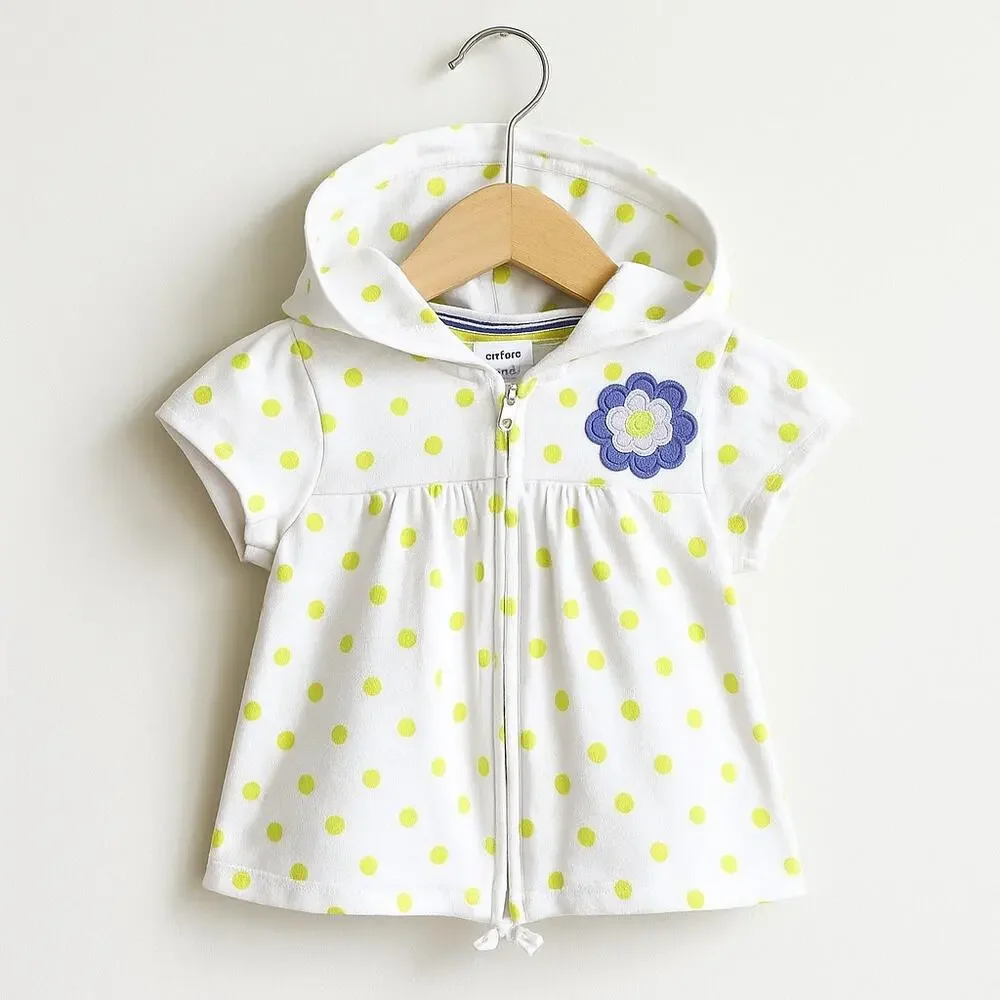 Carter’s Vintage Short Sleeve Hoodie White Polka Dot Flower Appliqué | 12 Months